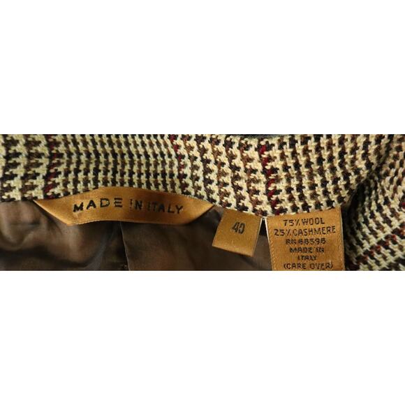 Vintage Donna Karan Plaid Herringbone Blazer Wool Cashmere ITALY Mens 40 Brown - Picture 6 of 9